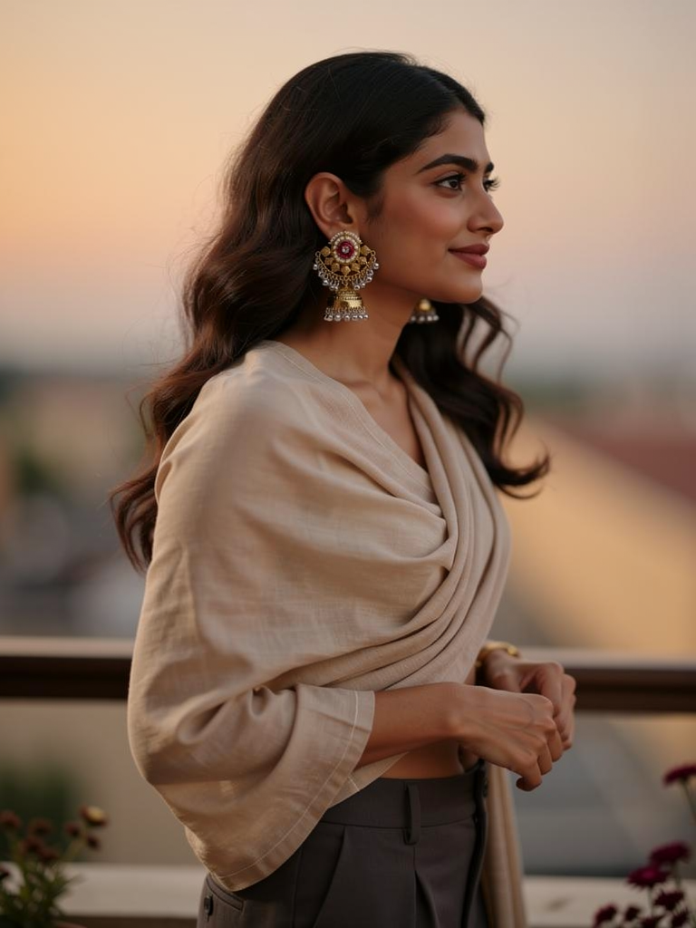 Maharani jewellery with a contemporary cream drape